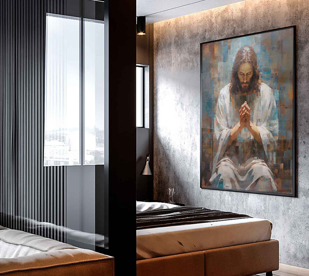 Abstract Grid Jesus Wall Art  Jesus Painting  Christian Wall Art  Farmhouse Wall Decor