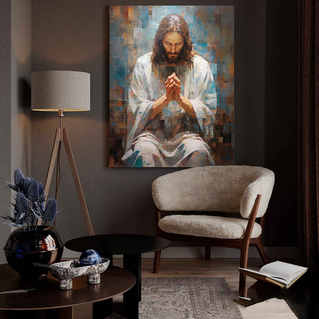 Abstract Grid Jesus Wall Art  Jesus Painting  Christian Wall Art  Farmhouse Wall Decor