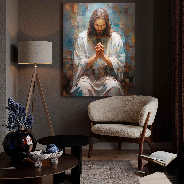 Abstract Grid Jesus Wall Art  Jesus Painting  Christian Wall Art  Farmhouse Wall Decor