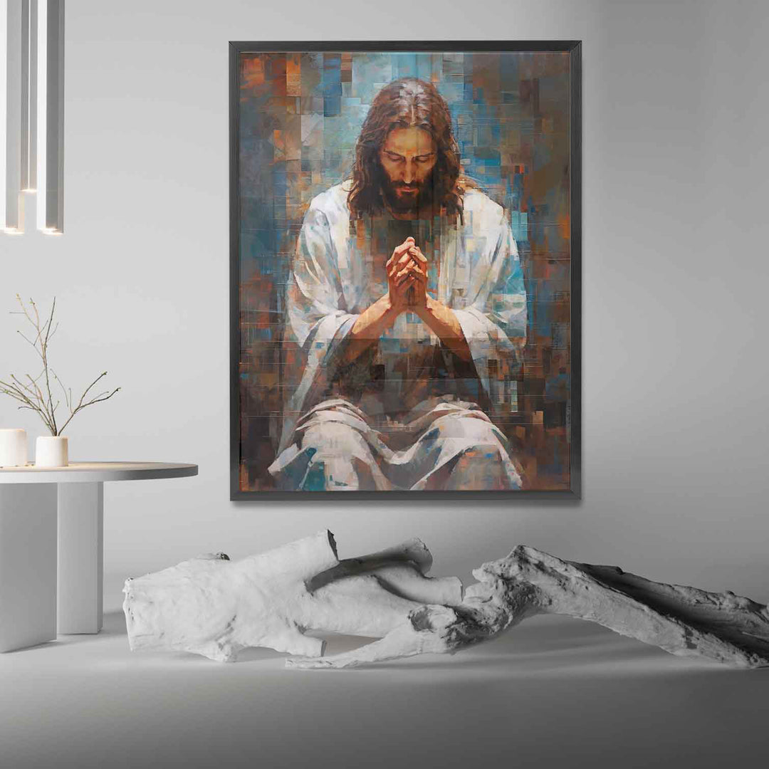 Abstract Grid Jesus Wall Art  Jesus Painting  Christian Wall Art  Farmhouse Wall Decor