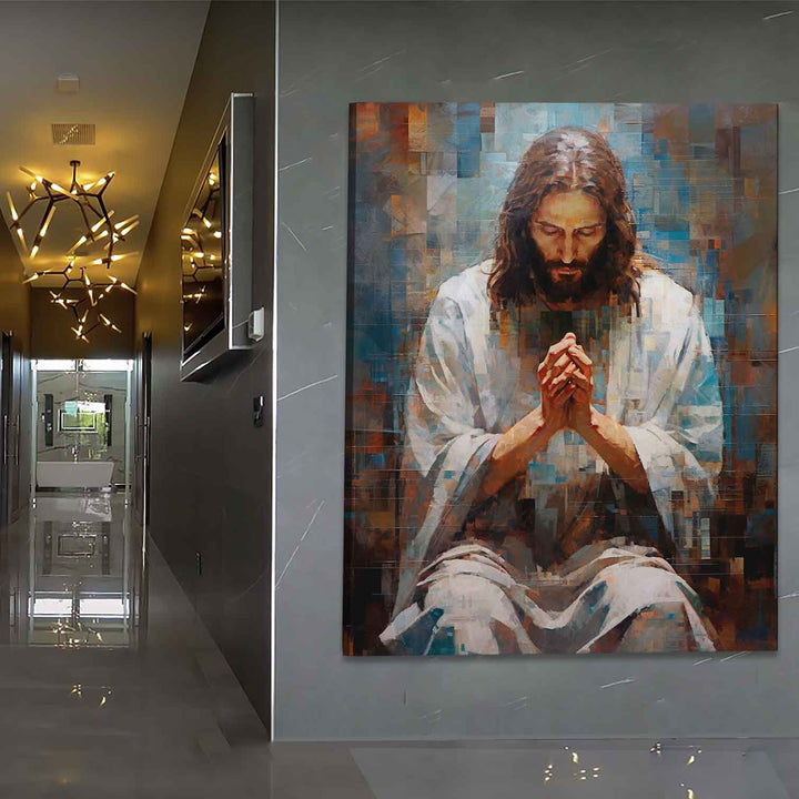 Abstract Grid Jesus Wall Art  Jesus Painting  Christian Wall Art  Farmhouse Wall Decor