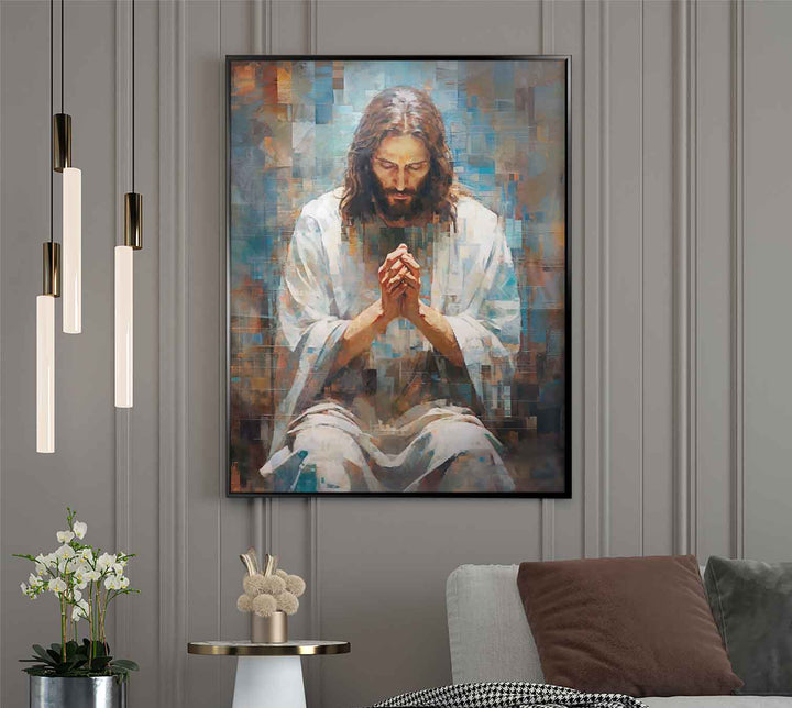 Abstract Grid Jesus Wall Art  Jesus Painting  Christian Wall Art  Farmhouse Wall Decor