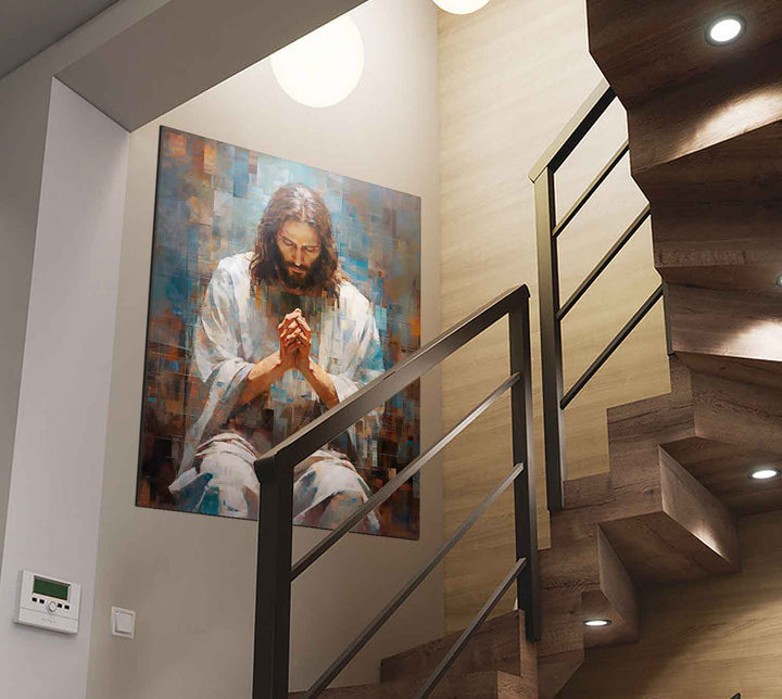 Abstract Grid Jesus Wall Art  Jesus Painting  Christian Wall Art  Farmhouse Wall Decor