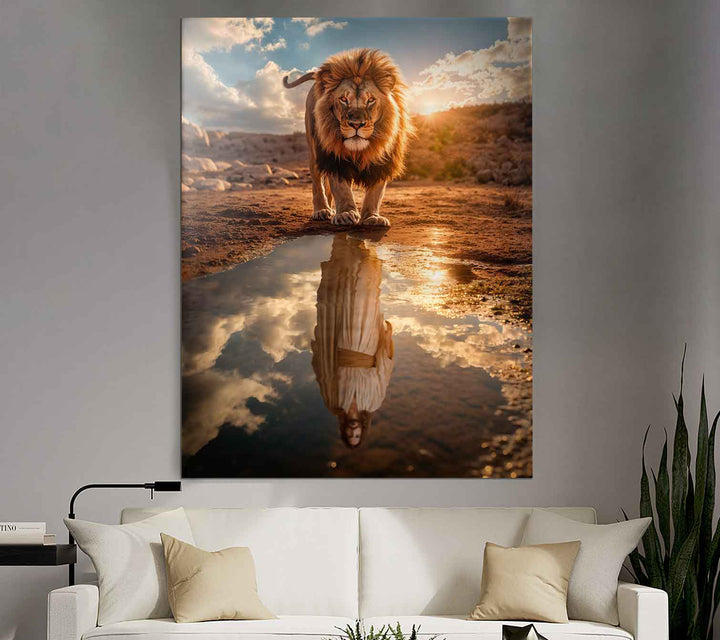 Lion of Judah and Divine Reflection Wall Art - Christian Art