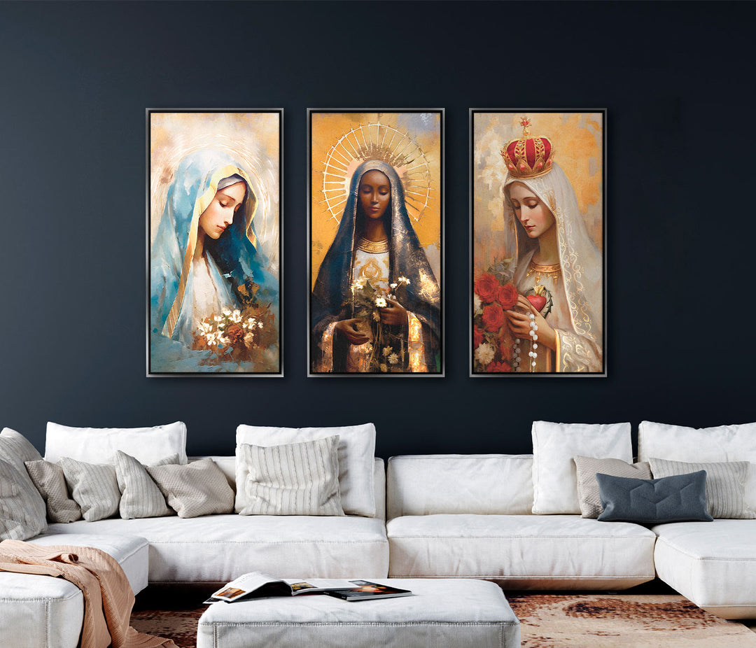 Devotional Serenity: Our Lady of Grace, Fatima & Aparecida Catholic Art Prints (Set of 3)