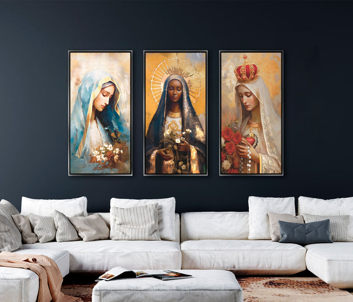 Devotional Serenity: Our Lady of Grace, Fatima & Aparecida Catholic Art Prints (Set of 3)