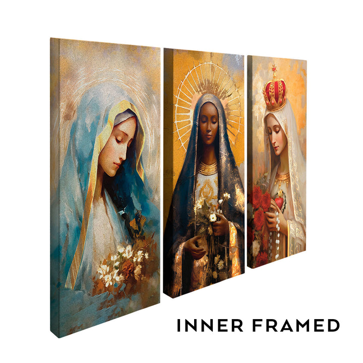 Devotional Serenity: Our Lady of Grace, Fatima & Aparecida Catholic Art Prints (Set of 3)