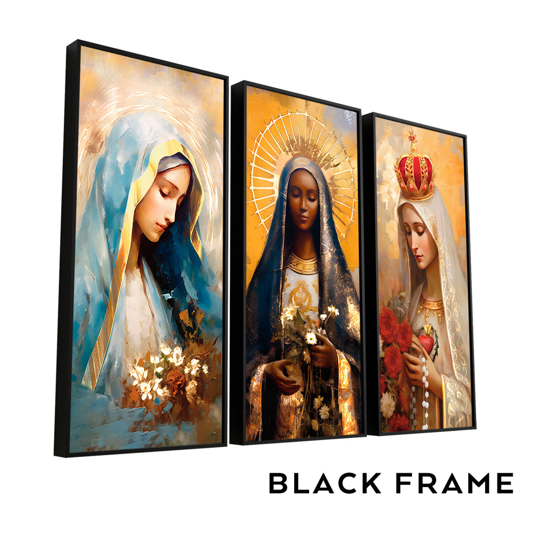 Devotional Serenity: Our Lady of Grace, Fatima & Aparecida Catholic Art Prints (Set of 3)