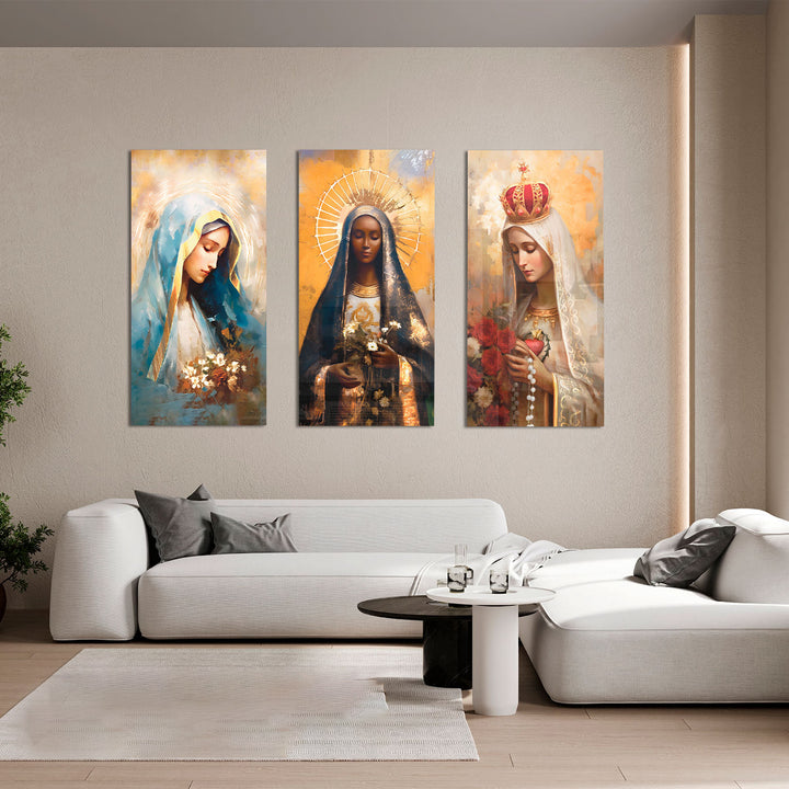 Devotional Serenity: Our Lady of Grace, Fatima & Aparecida Catholic Art Prints (Set of 3)