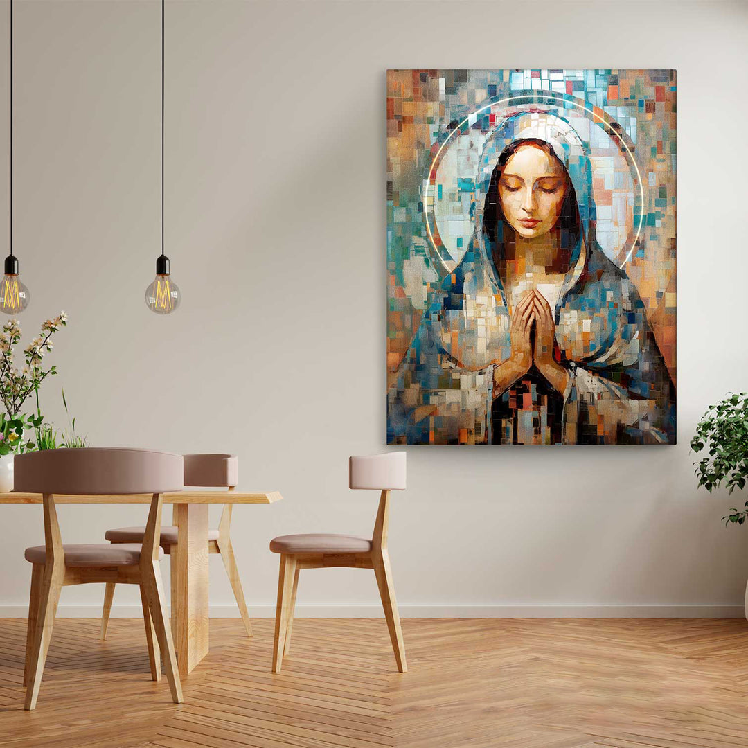 Abstract Grid Virgin Mary Catholic Wall Art for Modern Homes  Mother Mary Home Decor