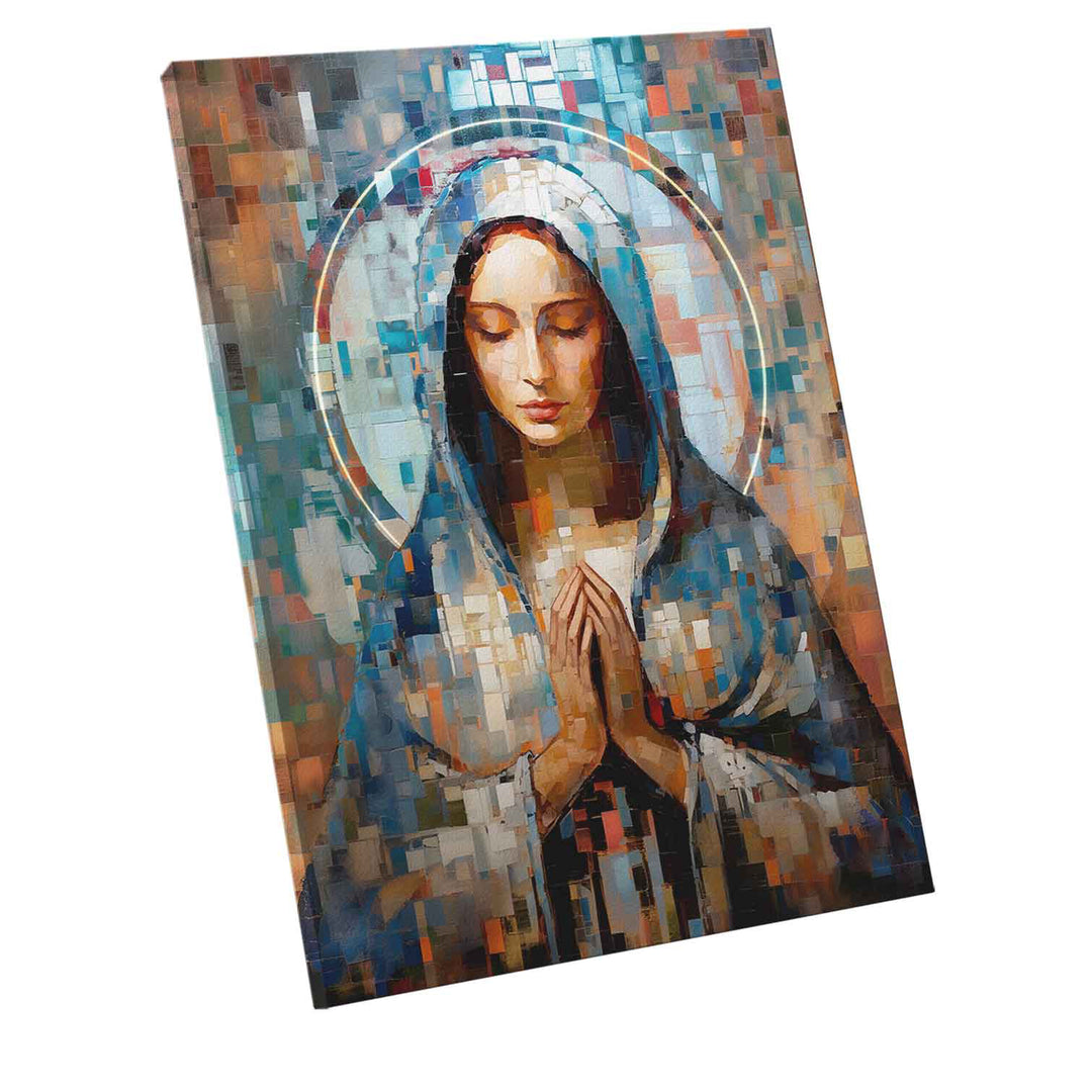 Abstract Grid Virgin Mary Catholic Wall Art for Modern Homes  Mother Mary Home Decor