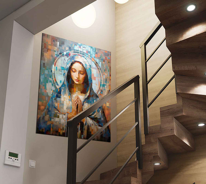 Abstract Grid Virgin Mary Catholic Wall Art for Modern Homes  Mother Mary Home Decor