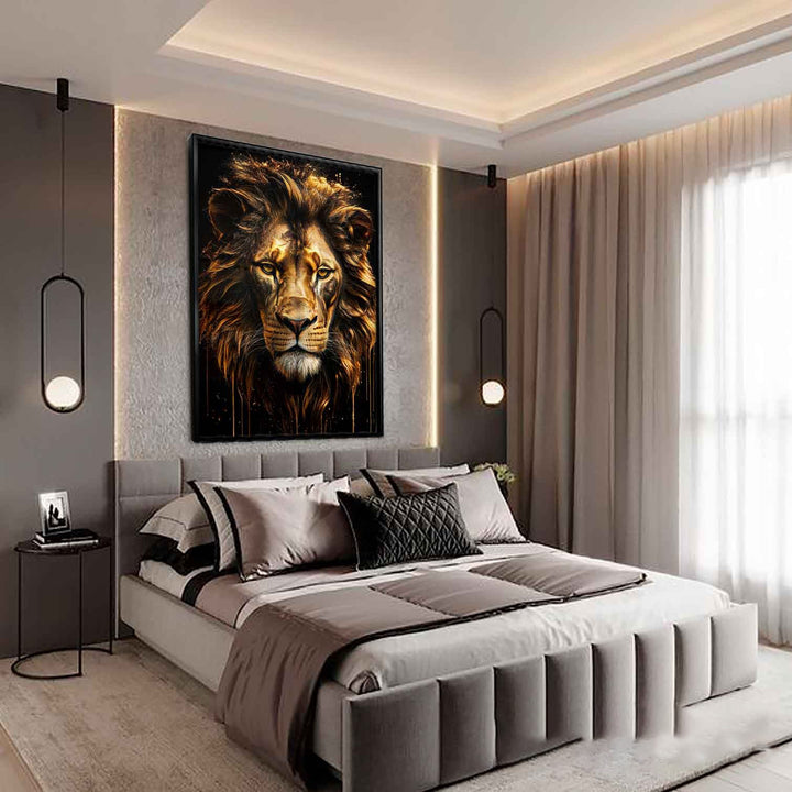 Molten Gold Lion Canvas – Regal Golden Lion Wall Art