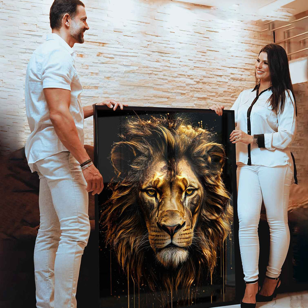Molten Gold Lion Canvas – Regal Golden Lion Wall Art