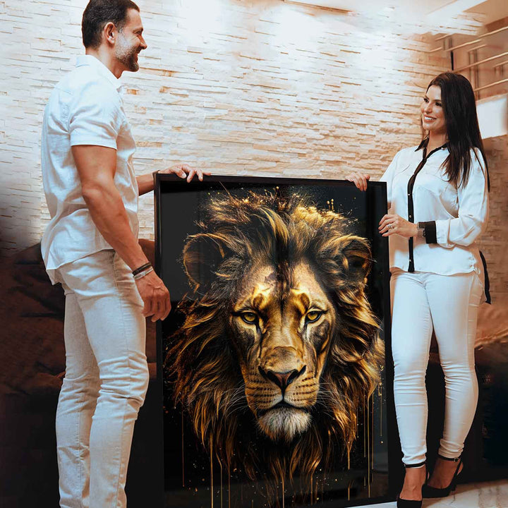 Molten Gold Lion Canvas – Regal Golden Lion Wall Art