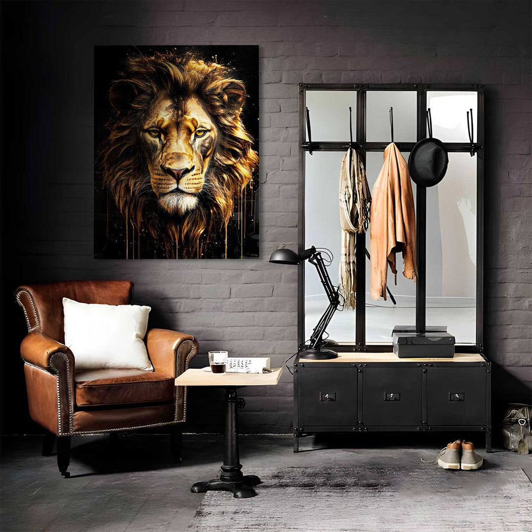 Molten Gold Lion Canvas – Regal Golden Lion Wall Art