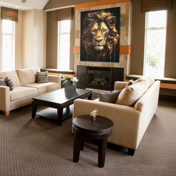 Molten Gold Lion Canvas – Regal Golden Lion Wall Art
