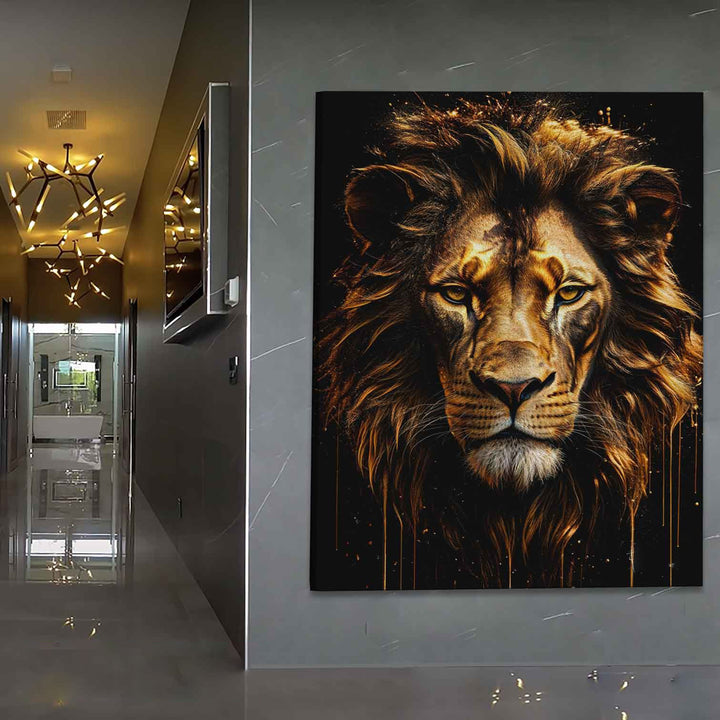 Molten Gold Lion Canvas – Regal Golden Lion Wall Art