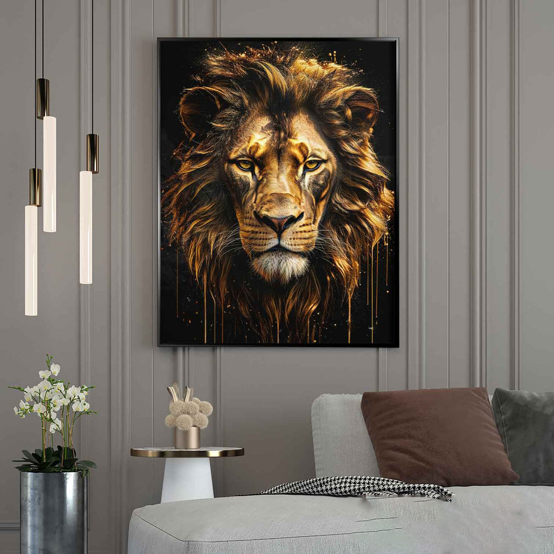 Molten Gold Lion Canvas – Regal Golden Lion Wall Art