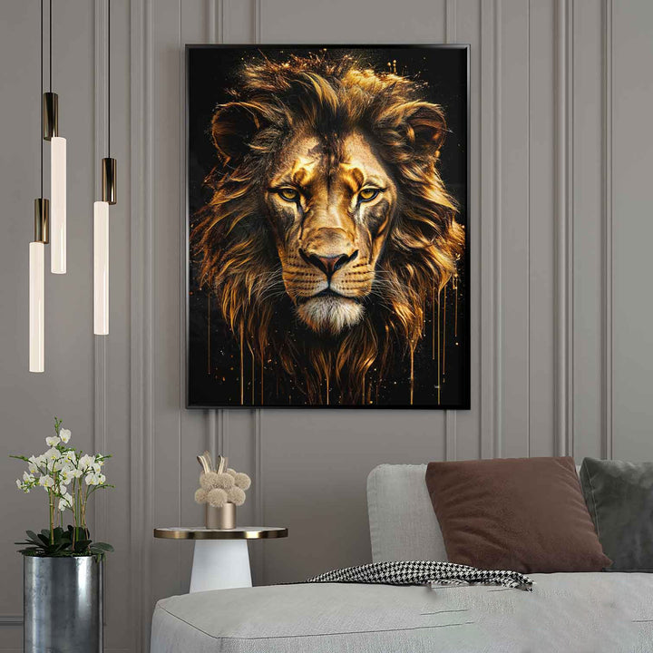 Molten Gold Lion Canvas – Regal Golden Lion Wall Art