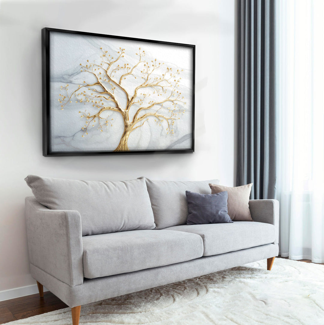 Divine Tree Canvas Wall Art – Gold Marble Abstract Tree Painting