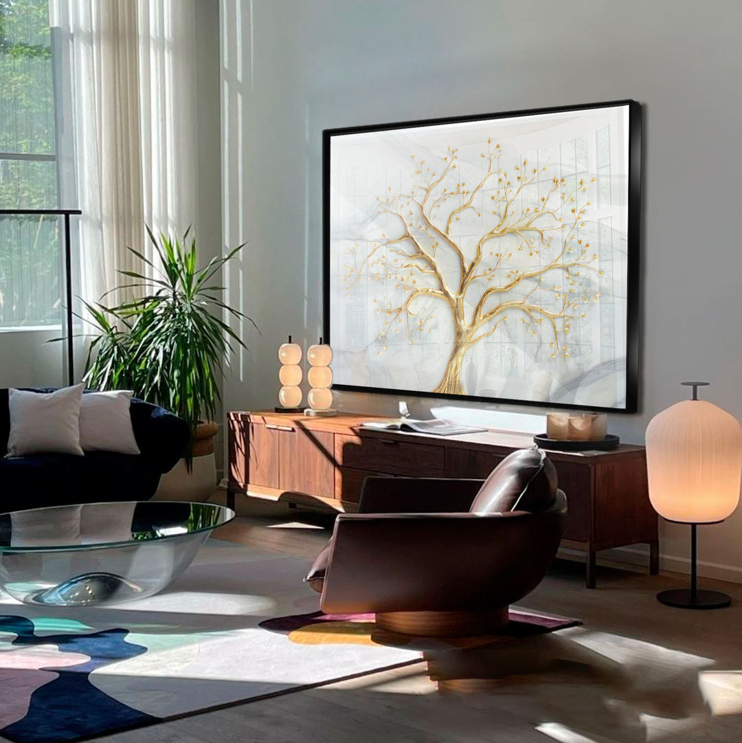 Divine Tree Canvas Wall Art – Gold Marble Abstract Tree Painting