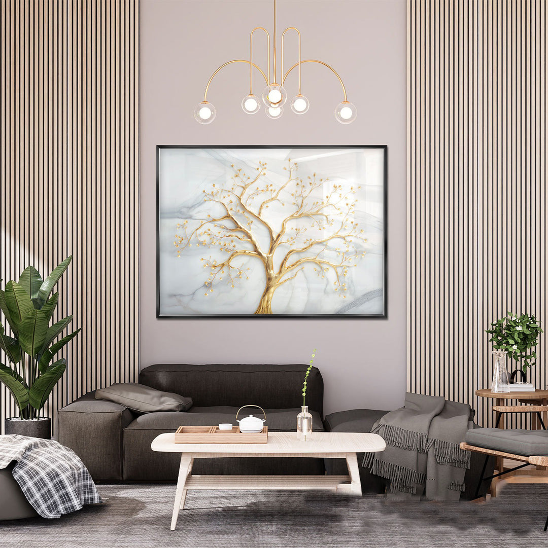 Divine Tree Canvas Wall Art – Gold Marble Abstract Tree Painting