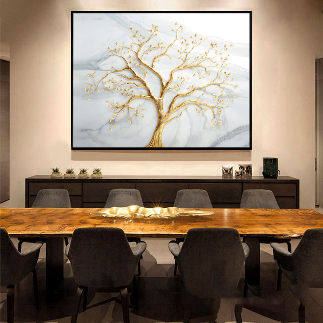 Divine Tree Canvas Wall Art – Gold Marble Abstract Tree Painting
