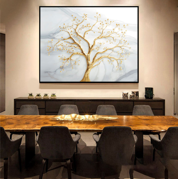 Divine Tree Canvas Wall Art – Gold Marble Abstract Tree Painting