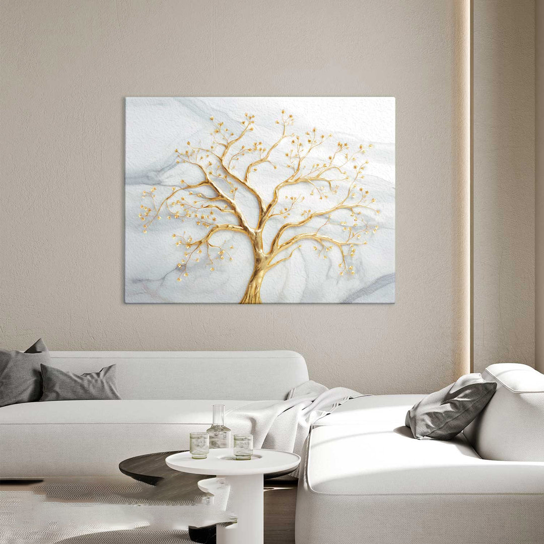 Divine Tree Canvas Wall Art – Gold Marble Abstract Tree Painting
