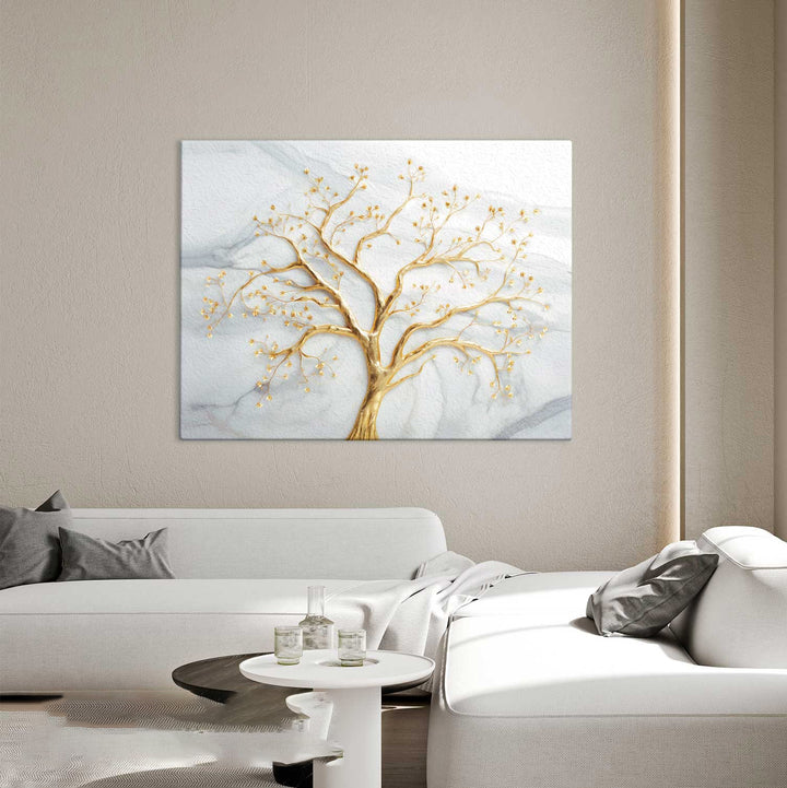 Divine Tree Canvas Wall Art – Gold Marble Abstract Tree Painting