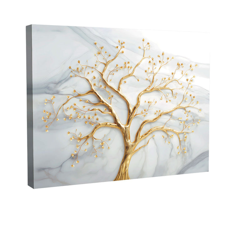 Divine Tree Canvas Wall Art – Gold Marble Abstract Tree Painting