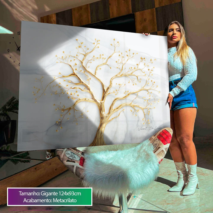 Divine Tree Canvas Wall Art – Gold Marble Abstract Tree Painting