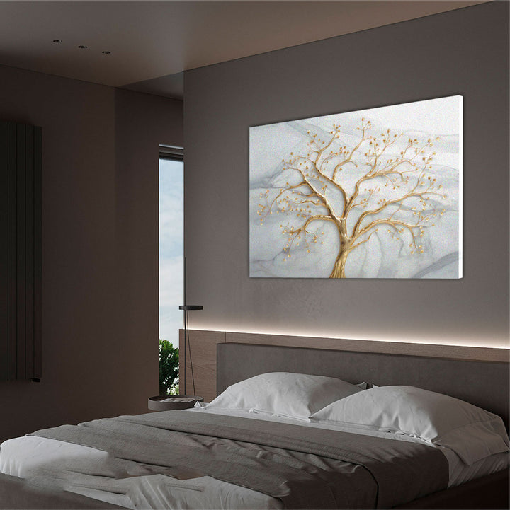Divine Tree Canvas Wall Art – Gold Marble Abstract Tree Painting