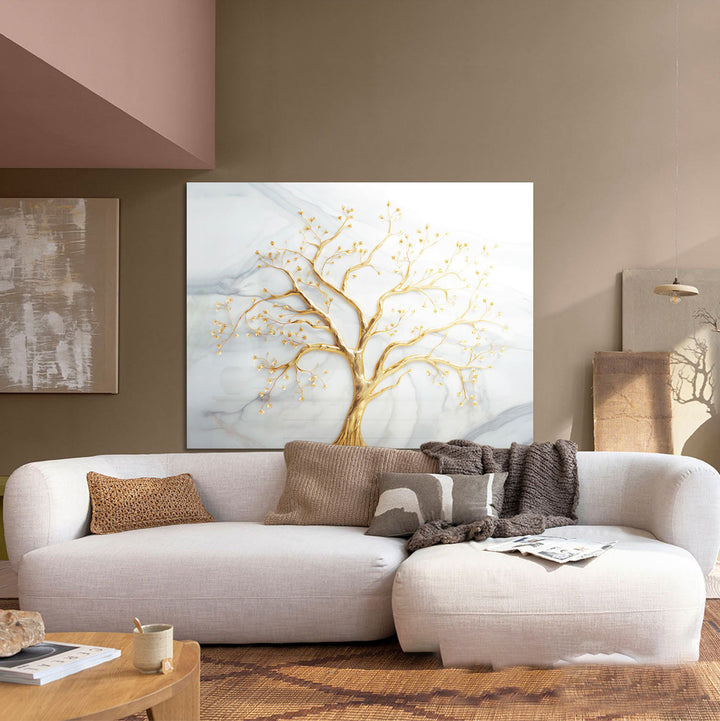 Divine Tree Canvas Wall Art – Gold Marble Abstract Tree Painting
