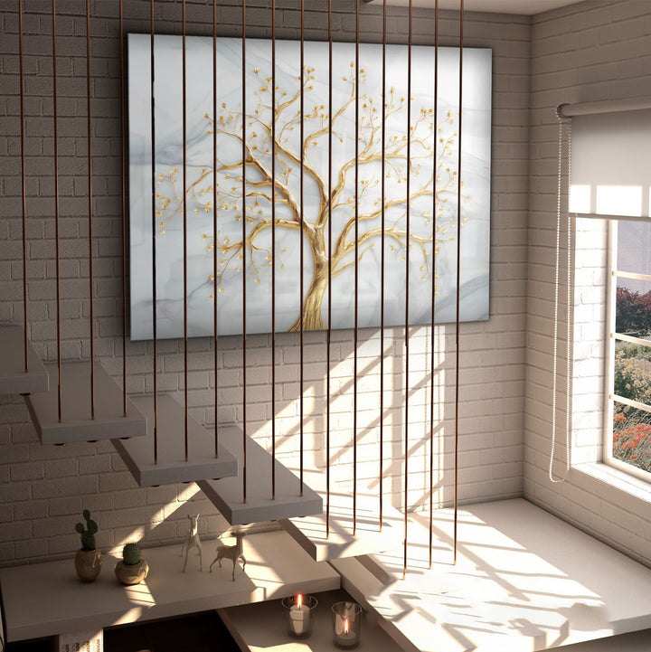 Divine Tree Canvas Wall Art – Gold Marble Abstract Tree Painting