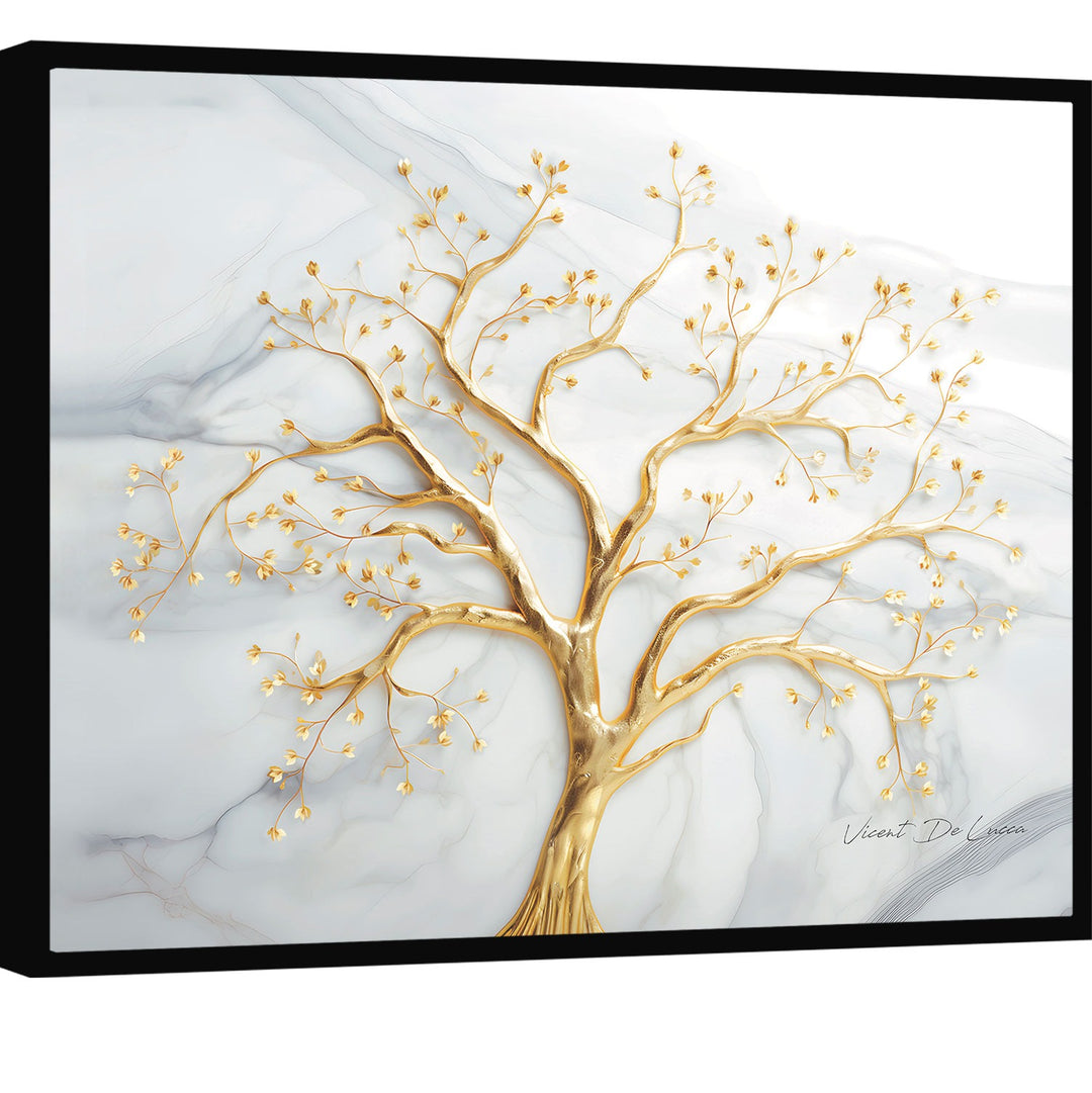 Divine Tree Canvas Wall Art – Gold Marble Abstract Tree Painting