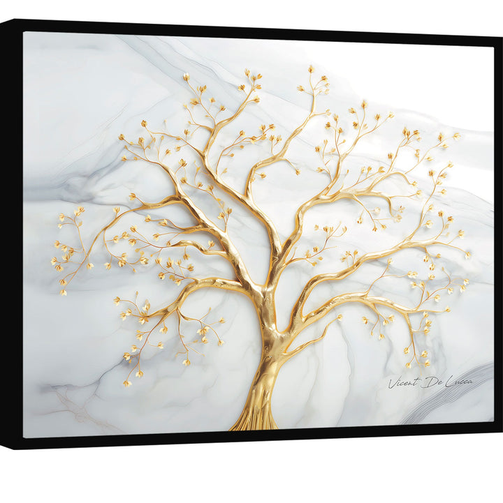 Divine Tree Canvas Wall Art – Gold Marble Abstract Tree Painting