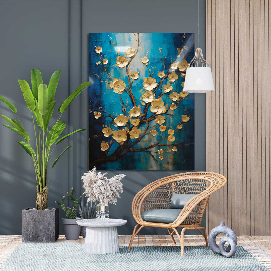 Abstract Blue Wild Flower Painting