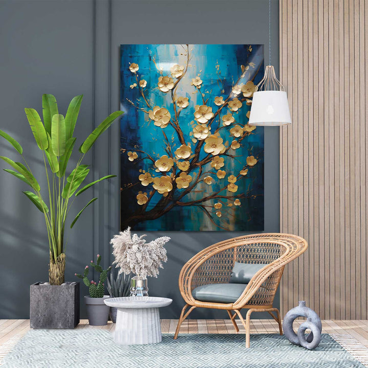Abstract Blue Wild Flower Painting