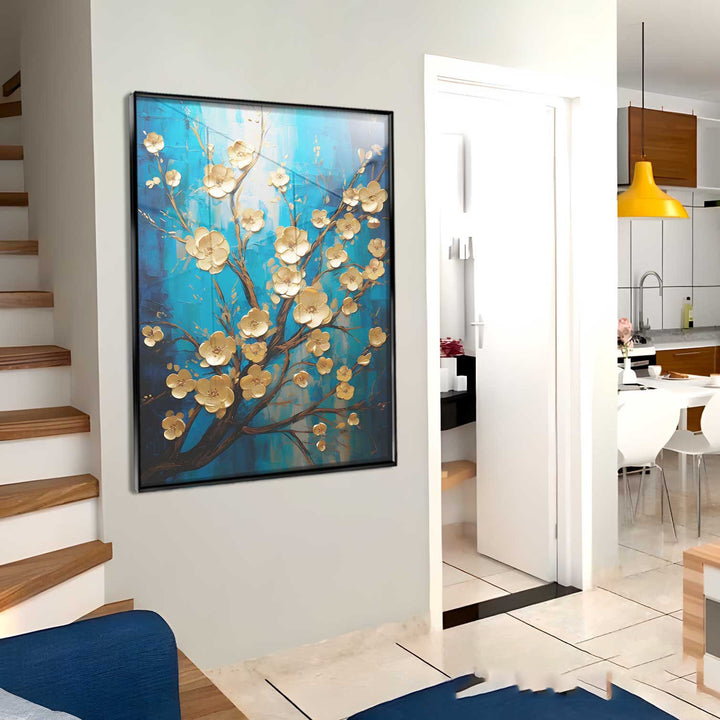 Abstract Blue Wild Flower Painting