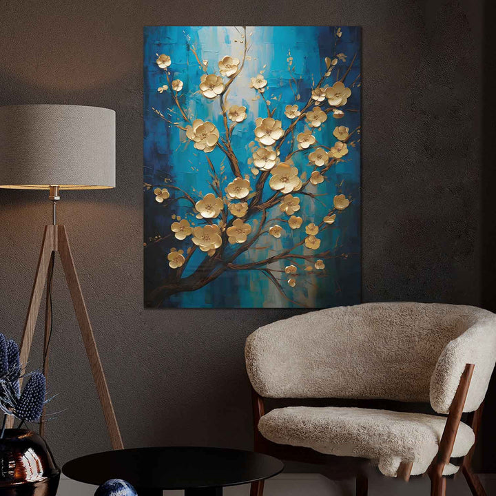 Abstract Blue Wild Flower Painting