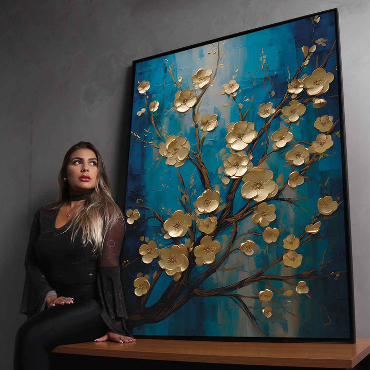 Abstract Blue Wild Flower Painting