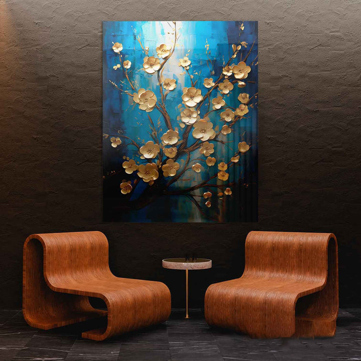 Abstract Blue Wild Flower Painting