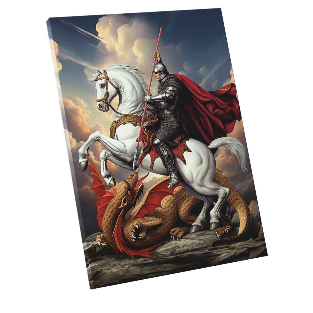 Saint George Canvas Wall Art – Heroic Knight Slaying Dragon Painting