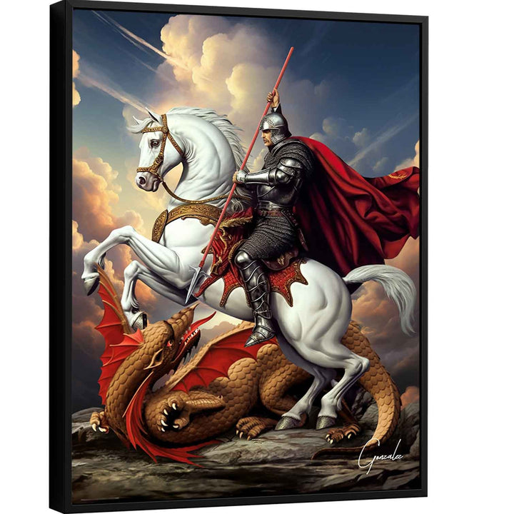 Saint George Canvas Wall Art – Heroic Knight Slaying Dragon Painting