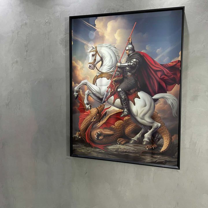 Saint George Canvas Wall Art – Heroic Knight Slaying Dragon Painting