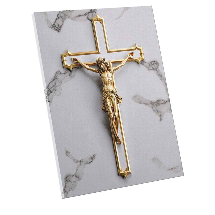 It Was For Us Canvas – Gold Crucifix Wall Art, Christian Faith Marble Background