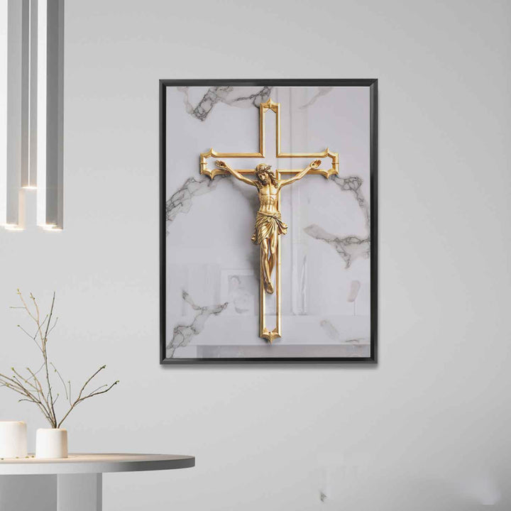 It Was For Us Canvas – Gold Crucifix Wall Art, Christian Faith Marble Background
