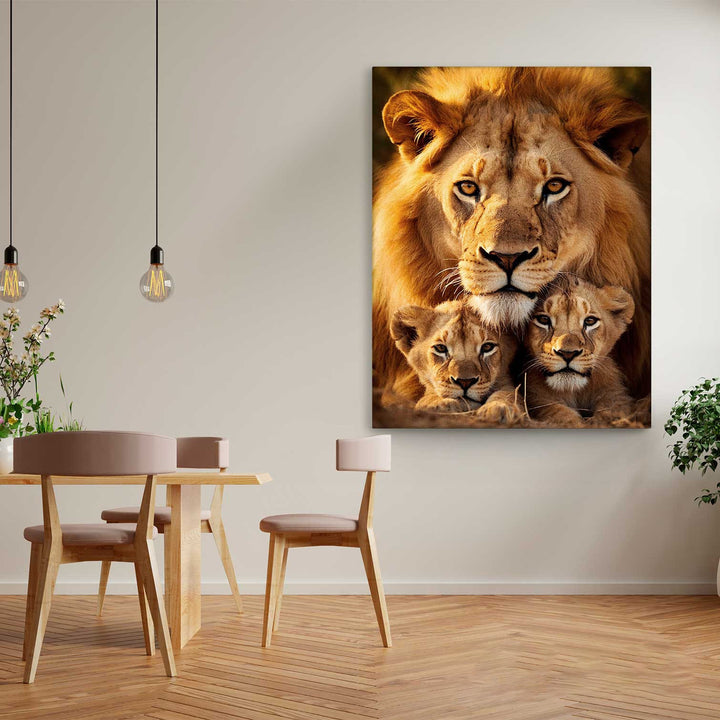 Cozy Lion Family With 2 Cubs